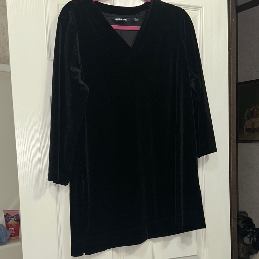 Lands' End Black Velvet long sleeved tunic large top